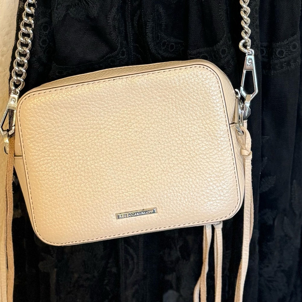 Rebecca Minkoff Trendy Nude 3 Front Zippers Leather Crossbody Shoulder Bag - Picture 1 of 11